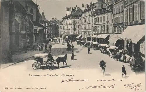 Ansichtskarte Genf Genève Place Saint Francois, Kutschen belebt 1900