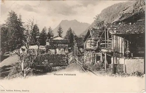 .Schweiz Mayens Valaisans Holz Hütten Dorf in d. Schweizer Bergen 1900