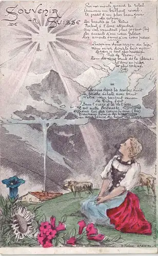 .Schweiz Souvenir de la Suisse, Künstlerkarte Mädchen in Trachten-Kleidung 1900
