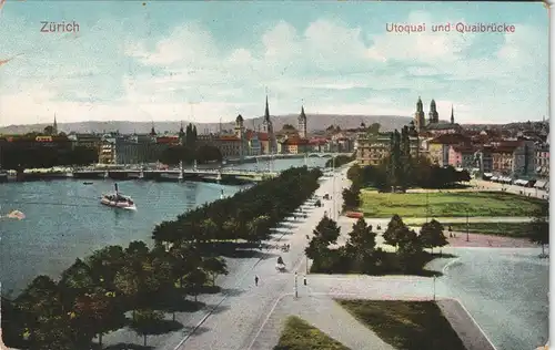 Ansichtskarte Zürich Utoquai und Quaibrücke 1907