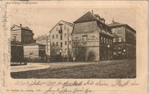 Leipzig Straßen-Partie a.d. Barfussmühle, Mühle, Mühlenwerk 1900