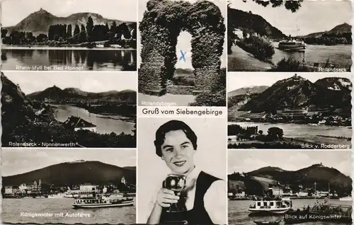 Königswinter Siebengebirge Mehrbild-AK mit Rhein Motiven div. Orte 1965