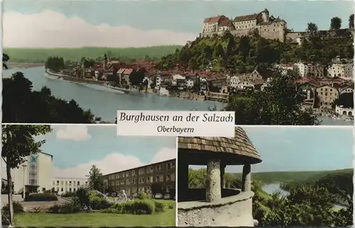 Ansichtskarte Burghausen 3-Bild-Karte mit u.a. Panorama-Ansicht 1963