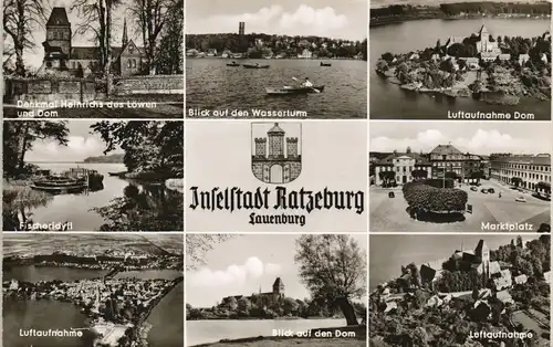 Ratzeburg Mehrbild-AK ua. Luftaufnahme, Fischer-Idyll, Marktplatz uvm. 1965