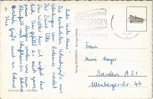 Überlingen Stadtteilansichten und Angler (schöner Frau, Humoristik) 1960