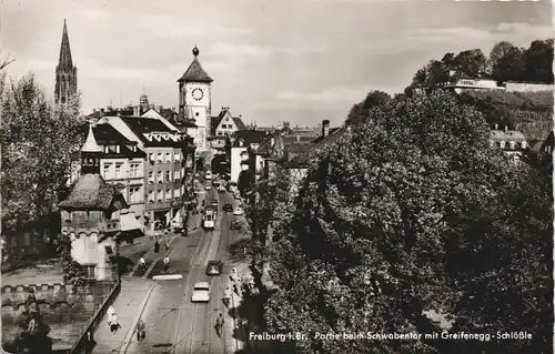 Freiburg im Breisgau Partie beim Schwabentor mit Greifenegg-Schlößle 1955