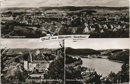 Attendorn Mehrbild-AK mit  , Burg Schnellenberg, Stausee Ahausen 1963