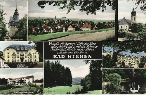 Bad Steben Stadtteilansichten ua. Schloß-Hotel, Wehrkirche, Kurhaus uvm. 1959