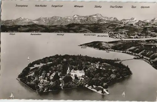 Insel Mainau-Konstanz Panorama Bodensee Insel Mainau aus der Vogelschau 1959