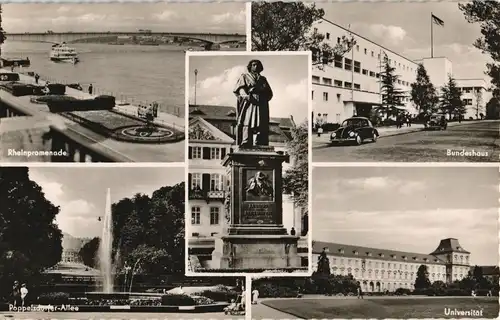 Bonn Stadtteilansichten ua. VW Käfer vor Bundeshaus, Universität uvm. 1960