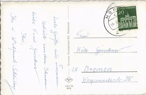 Leopoldstal-Horn-Bad Meinberg Panorama Stadtteil  1970/1966   gel  Stempel HORN