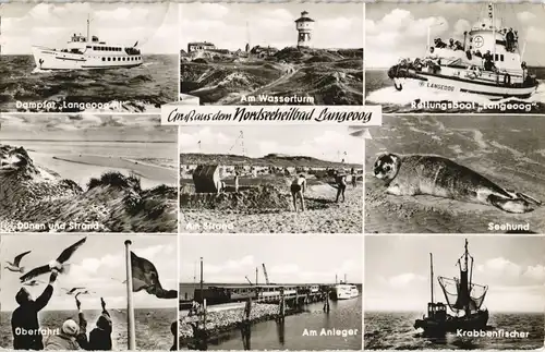 Langeoog Mehrbild-AK ua. Schiff Dampfer, Rettungsboot, Krabben-Fischer uvm. 1965