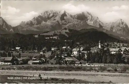 Ansichtskarte Krün Panorama, Blick mit Zugspitze 1969