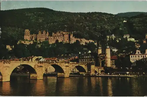 Ansichtskarte Heidelberg Heidelberger Schloss, Neckar Partie mit Brücke 1965