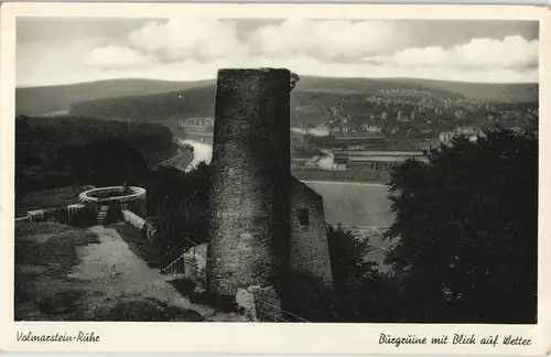 Ansichtskarte Volmarstein-Wetter (Ruhr) Burg Ruine mit Blick auf Wetter 1950