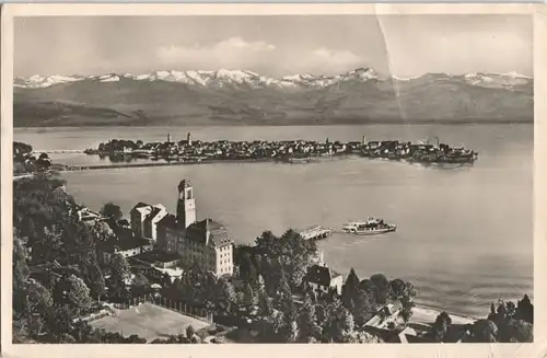 Bad Schachen-Lindau (Bodensee) Panorama Gesamtansicht mit Bodensee 1951