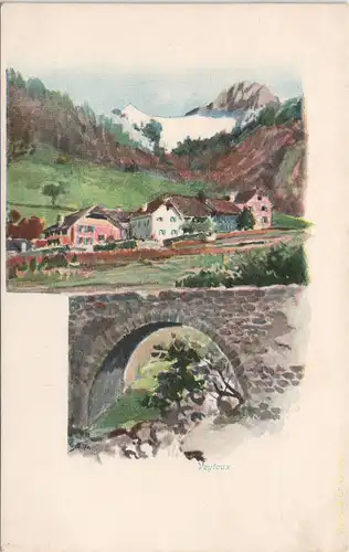 Ansichtskarte Veytaux 2 Bild Künstlerkarte Stadt, Brücke 1904