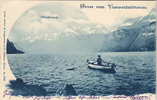 Ansichtskarte Luzern Lucerna Vierwaldstättersee Junge im Boot Blaudruck 1899