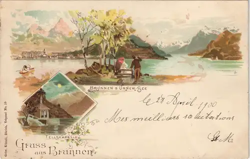 Ansichtskarte Litho AK Brunnen SZ-Ingenbohl Stadt, Tellskapelle 2 Bild 1900