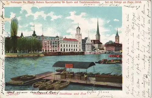 Ansichtskarte Zürich Stadthaus, Post - Bootsverleih 1905