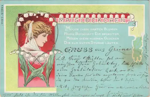 Ansichtskarte  Künstlerkarte Maiglöckchen Junge Frau Jugendstil 1901