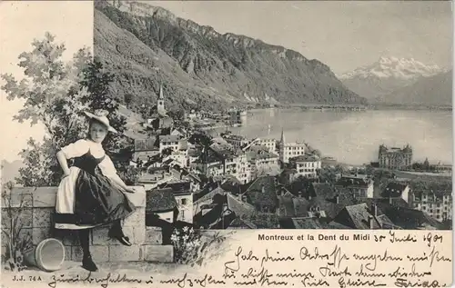 Ansichtskarte Zürich Stadt - Mädchen auf der Mauer 1901 Passepartout