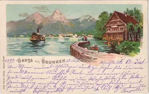 Ansichtskarte Litho AK Brunnen SZ-Ingenbohl Dampfer - Stadt. Gasthaus 1899