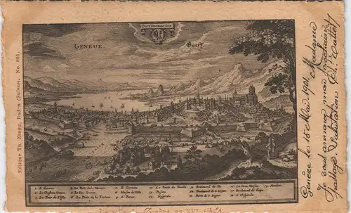 Ansichtskarte Genf Genève historische Ansicht Federzeichnung 1901