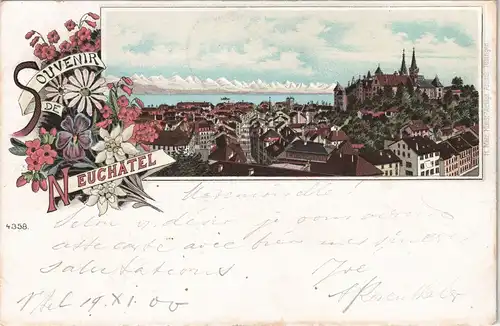 Litho AK Neuenburg Neuchâtel (Neufchâtel) Gruss aus... Totale 1900