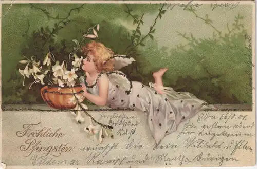 Ansichtskarte  Motiv: Engel Glückwunsch: Pfingsten Künstlerkarte 1901
