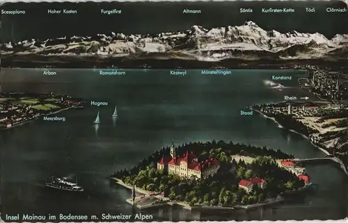Ansichtskarte Insel Mainau-Konstanz Panorama mit Bodensee und Umgebung 1962