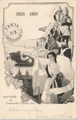 .Schweiz Schweiz Suisse Vaudois Vaud Waadt Patriotika 100 Jahre 1903