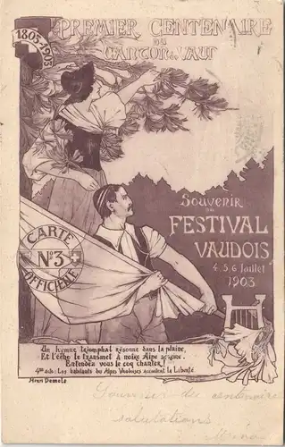 Ansichtskarte .Schweiz Patriotika Künstlerkarte Waadt Vaud Festival 1903