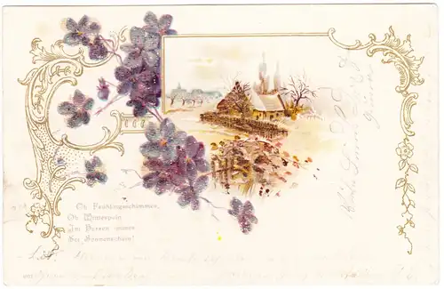 Stimmungsbild: Frühling Applikationen Jugenstil-Goldornament 1901 Perlen