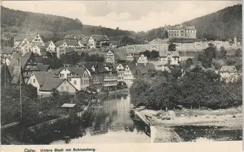 Ansichtskarte Calw Untere Stadt mit Schlossberg 1907