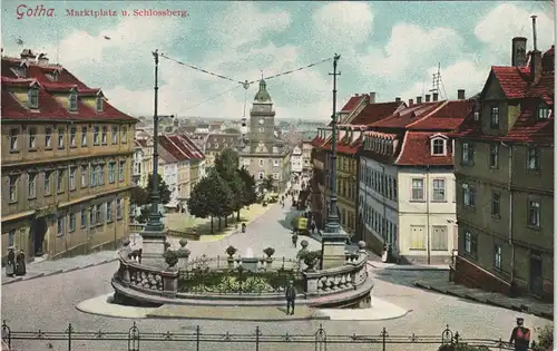Ansichtskarte Gotha Marktplatz und Schlossberg 1908