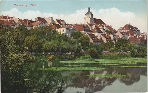Ansichtskarte Ronneburg (Thüringen) Stadt und Teichpartie 1912