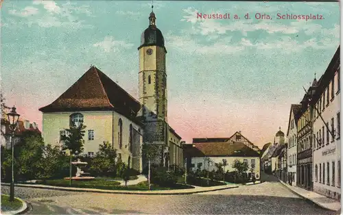 Ansichtskarte Neustadt (Orla) Schloßplatz - Gasthaus 1911
