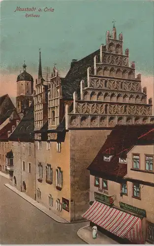 Ansichtskarte Neustadt (Orla) Rathaus, Geschäft Brennabor Fahrräder 1913