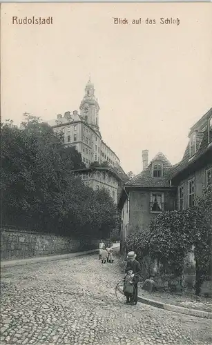 Ansichtskarte Rudolstadt Straßenpartie Kinder Schloß 1909