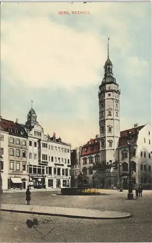 Ansichtskarte Gera Rathaus - Platz, Geschäfte - coloriert 1915