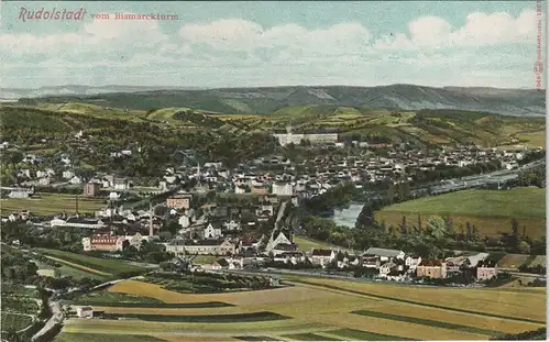 Ansichtskarte Rudolstadt Stadt vom Bismarckturm Panorama-Ansicht color 1907