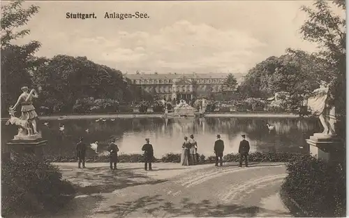 Ansichtskarte Stuttgart Anlagensee 1908