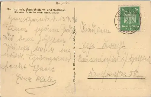 Ansichtskarte Achern Hornisgrinde (Berg) Turm Rasthaus 1925