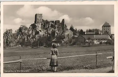 Ansichtskarte Weißenstein-Regen Frau schaut auf die Stadt 1938