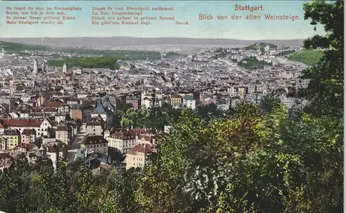 Ansichtskarte Stuttgart von der alten Weinsteige 1910