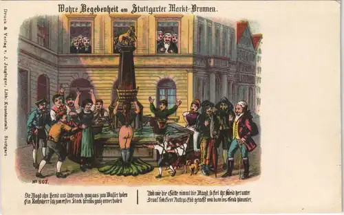 Ansichtskarte Stuttgart Wahre Begebenheit am Marktbrunnen 1907