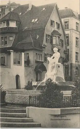 Ansichtskarte Stuttgart Alexanderbrunnen - Häuser 1909