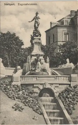 Ansichtskarte Stuttgart Partie am Eugensbrunnen 1911
