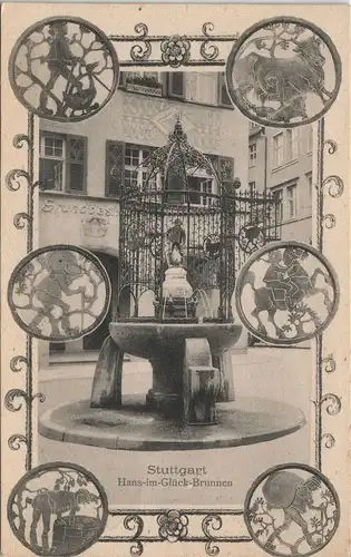 Ansichtskarte Stuttgart Hans-im-Glück-Brunnen, Mehrbild 1910